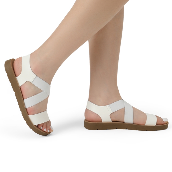 Criss Cross Ankle Strap Flat Sandals - WHITE - 5